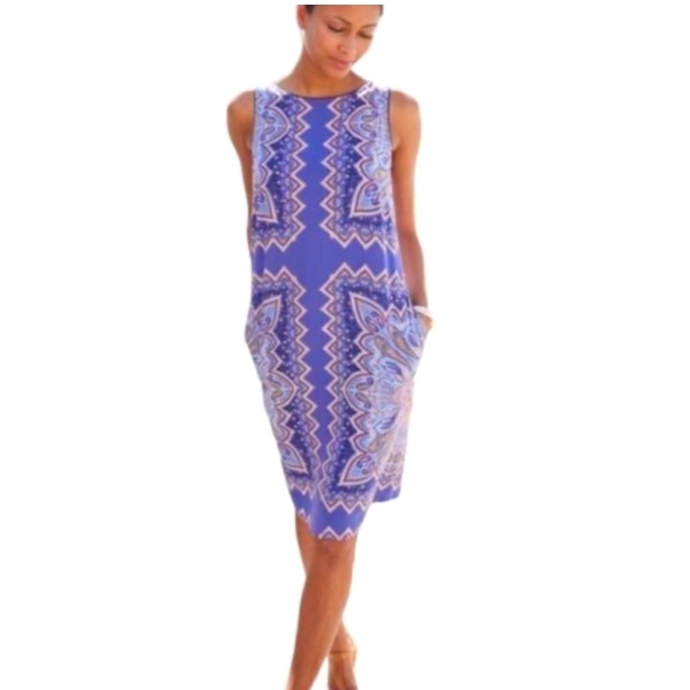 J Jill XS Majestic Boho Paisley blue Sheath dress, Pockets and flowy